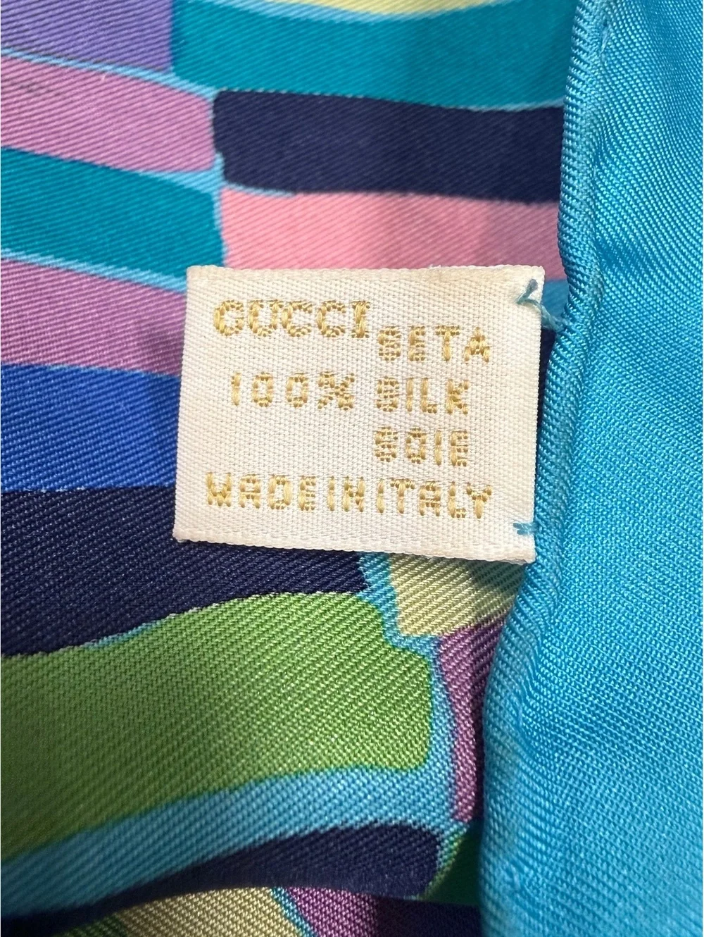 Vintage Guccis Silk 1970s 1980s Scarf 18” Abstract Color Block Made in Italy